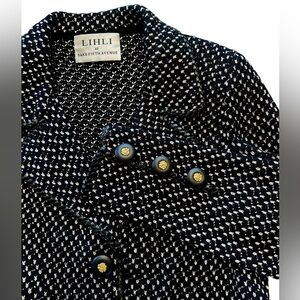 Vtg LIHLI by Saks Fifth Avenue Tweed Wool Blend Blazer - Womens 12 - Black White